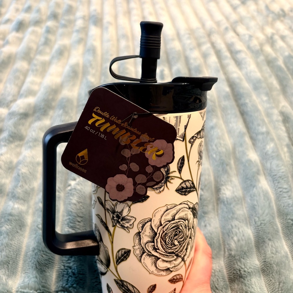 Elegant Floral Travel Mug with Handle - Picture 5 of 9